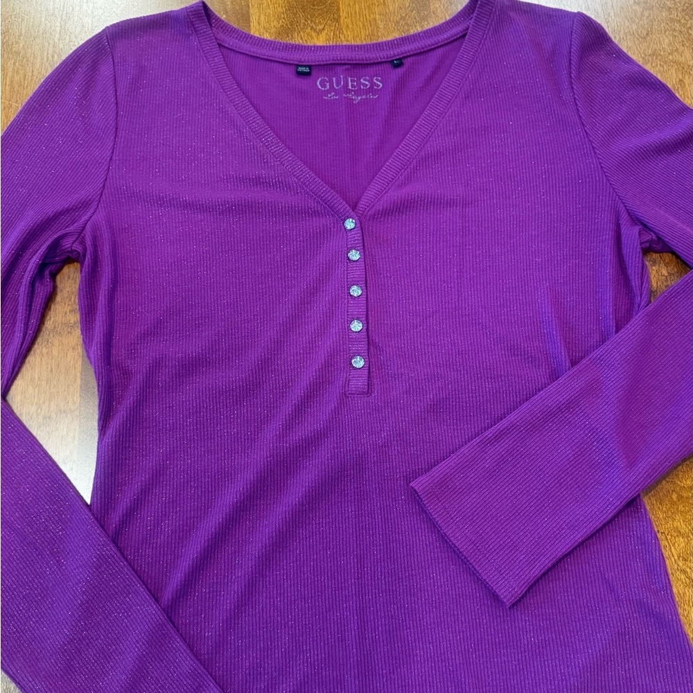 Guess V-Neck Purple Blouse